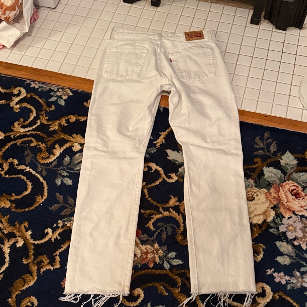 Levi’s 501 White Denim Jeans- distressed- worn a few times